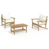 vidaXL 3-tlg. Garten-Lounge-Set mit Kissen Creme Bambus