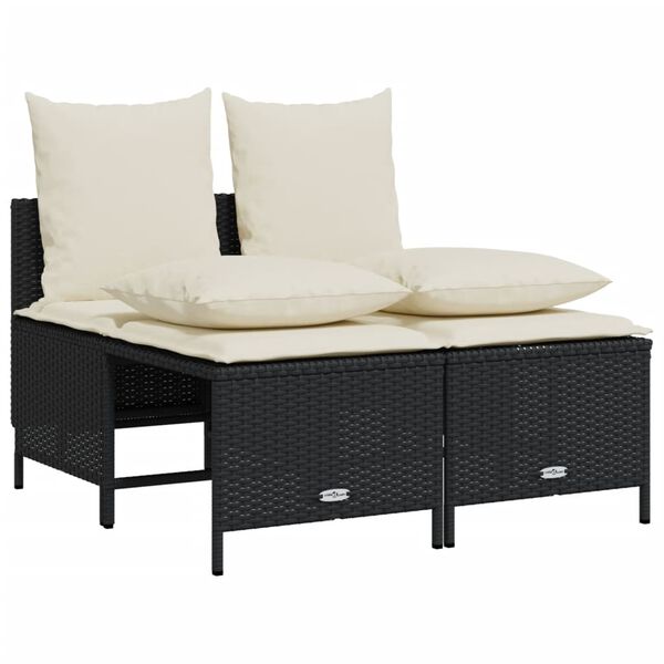 vidaXL 5-tlg. Garten-Sofagarnitur mit Kissen Schwarz Poly Rattan