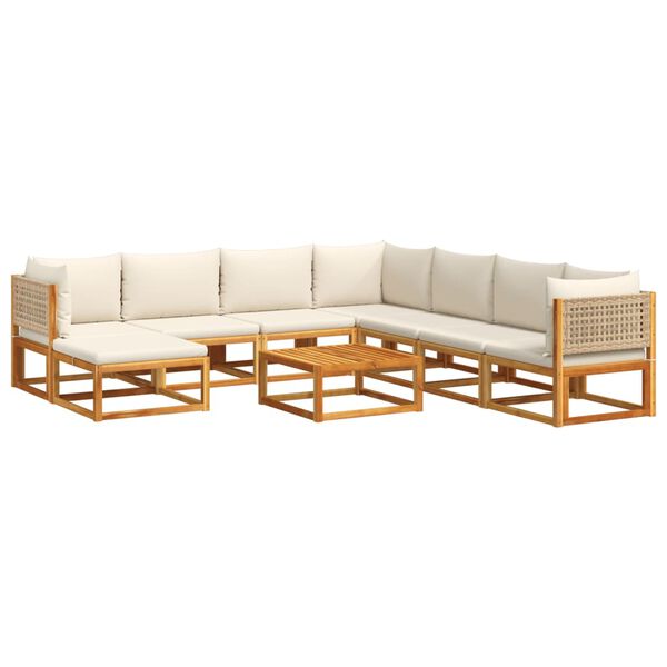 vidaXL 9-tlg. Gartensofa-Set mit Kissen Holz Akazie & Rattan