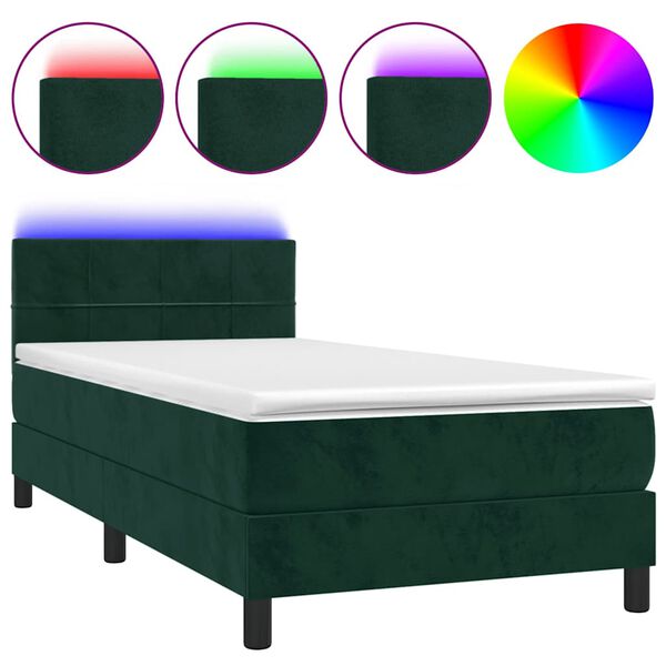 vidaXL Boxspringbett mit Matratze & LED Dunkelgr&uuml;n 80x200 cm Samt