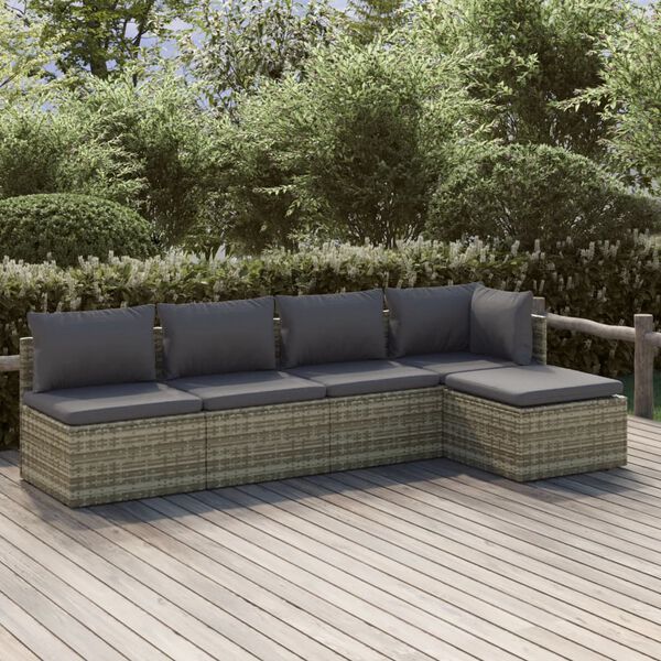 vidaXL 5-tlg. Garten-Lounge-Set mit Kissen Grau Poly Rattan