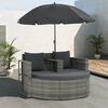 vidaXL Gartenbett mit Sonnenschirm Grau Poly Rattan