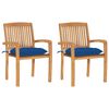 vidaXL Gartenst&uuml;hle 2 Stk. mit Blauen Kissen Massivholz Teak
