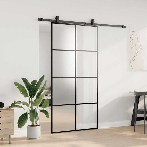 vidaXL Schiebet&uuml;r mit Beschlag Schwarz 102,5x205 cm ESG-Glas