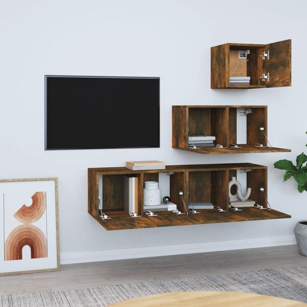 vidaXL 4-tlg. TV-Schrank-Set R&auml;uchereiche Holzwerkstoff