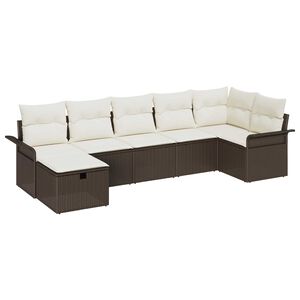 vidaXL Garten-Sofa-Set mit Kissen mit Speicher 7 pcs Braun Poly Rattan
