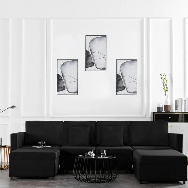 vidaXL 4-Sitzer Ausziehbares Schlafsofa Stoff Schwarz