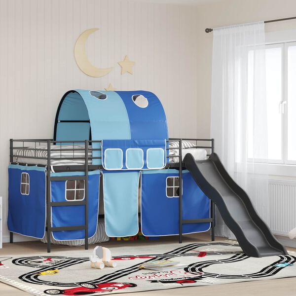 vidaXL Kinder-Etagenbett Schwarz und Blau 79,5 x 200 cm Metall