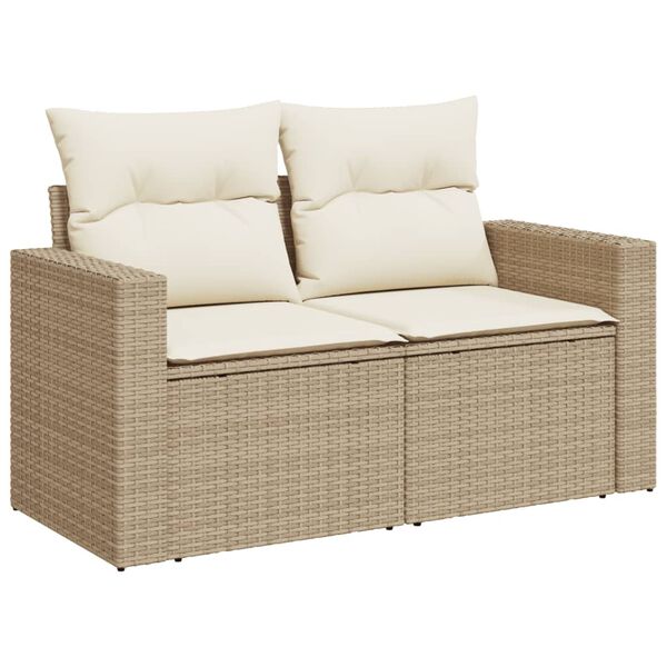 vidaXL 11-tlg. Garten-Sofagarnitur mit Kissen Beige Poly Rattan