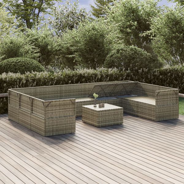 vidaXL 10-tlg. Garten-Lounge-Set mit Kissen Grau Poly Rattan