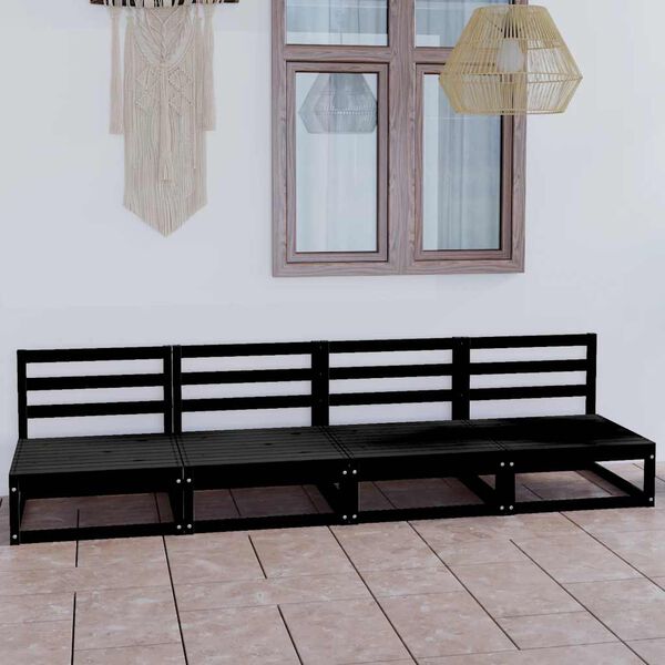 vidaXL Outdoor-Sofa 4-Sitzer Schwarz Massivholz Kiefer