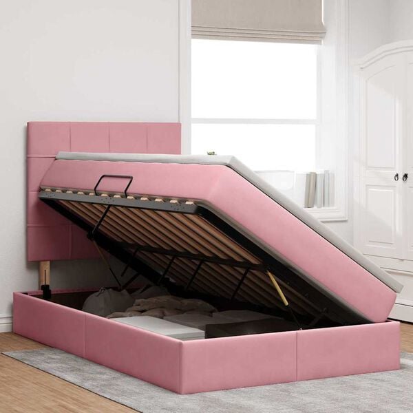 vidaXL Bett mit Stauraum und LED mit Matratze Rosa 120 x 200 cm Samt