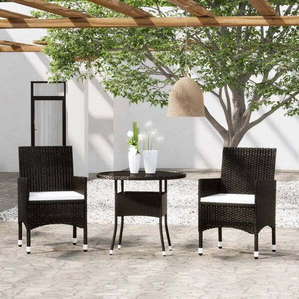 vidaXL 3-tlg. Bistro-Set Poly-Rattan und Hartglas Schwarz