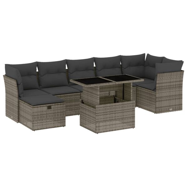vidaXL 8-tlg. Garten-Sofagarnitur mit Kissen Grau Poly Rattan