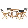 vidaXL 5-tlg. Garten-Essgruppe Schwarz Poly Rattan und Massivholz