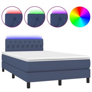 vidaXL Boxspringbett mit Matratze & LED Blau 120x200 cm Stoff