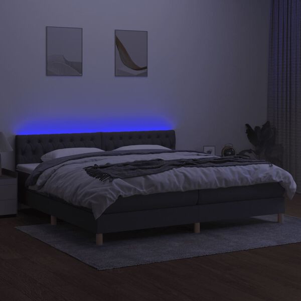 vidaXL Boxspringbett mit Matratze & LED Dunkelgrau 200x200 cm Stoff