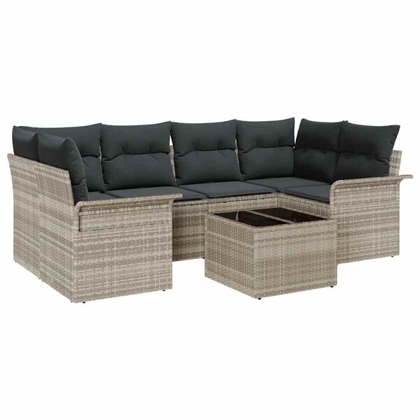 vidaXL Gartensofa-set mit Kissen 7 pcs Hellgrau Poly-Rattan