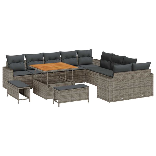 vidaXL Gartensofa-set mit Kissen 17 pcs Grau Poly-Rattan
