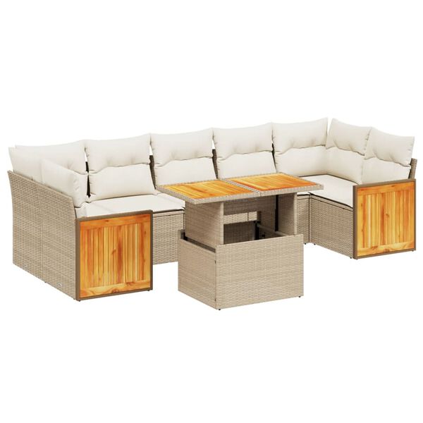 vidaXL 8-tlg. Garten-Sofagarnitur mit Kissen Beige Poly Rattan