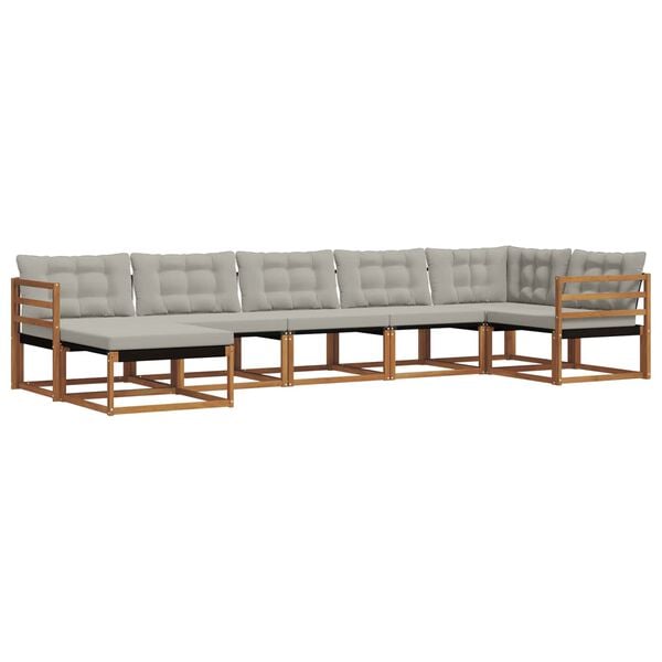 vidaXL Outdoor-Sofagarnitur mit Kissen 7 pcs Nat&uuml;rlich und Hellgrau