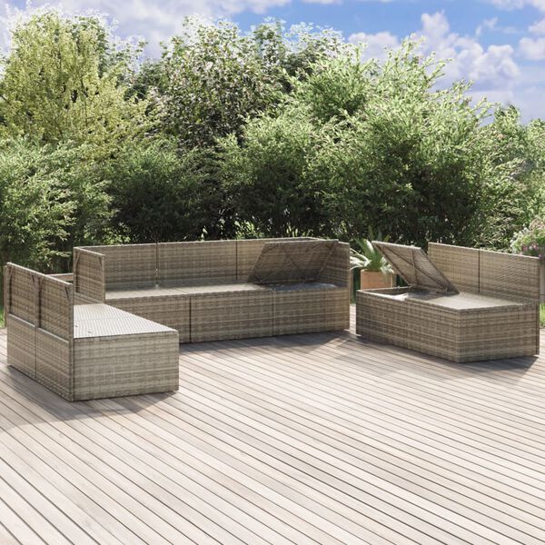 vidaXL 7-tlg. Garten-Lounge-Set mit Kissen Grau Poly Rattan