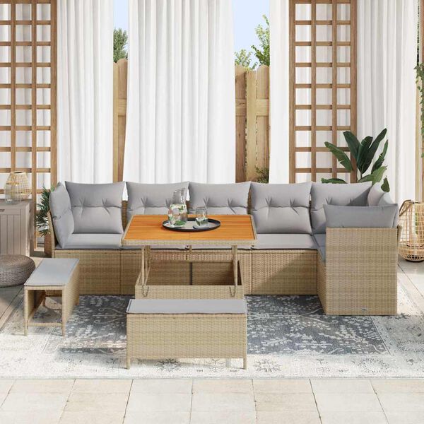 vidaXL Garten-Sofa-Set 9 pcs Beige Poly-Rattan