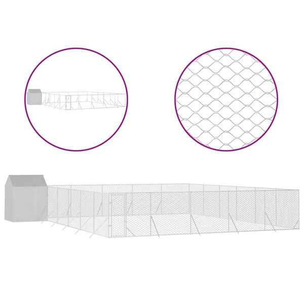 vidaXL Outdoor-Hundezwinger mit Dach Silbern 12x12x2,5m Stahl Verzinkt