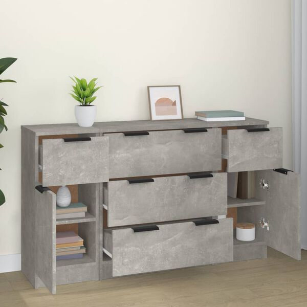 vidaXL 3-tlg. Sideboard-Set Betongrau Holzwerkstoff