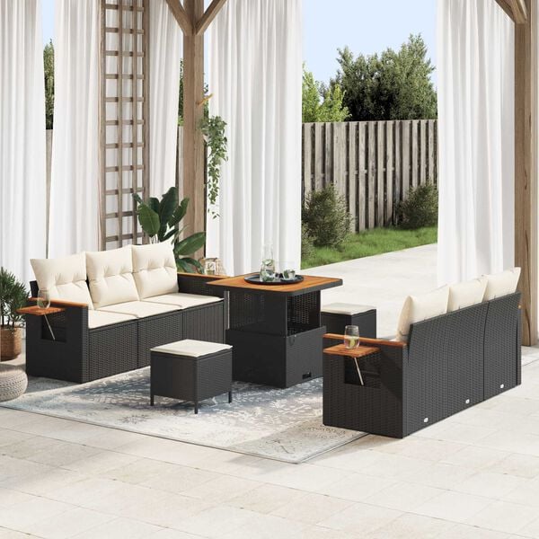 vidaXL Gartensofa-set mit Kissen 9 pcs Schwarz und Creme