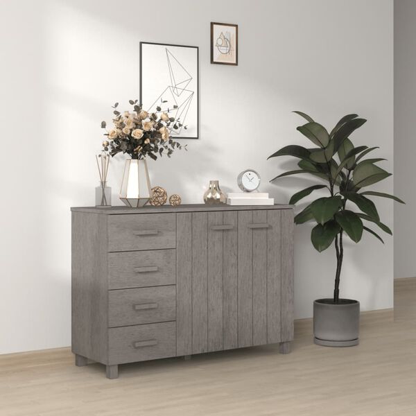 vidaXL Sideboard HAMAR Hellgrau 113x40x80 cm Massivholz Kiefer