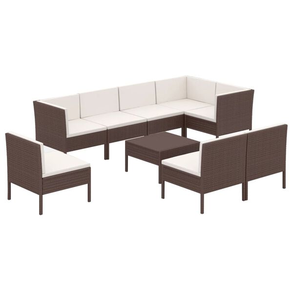 vidaXL 9-tlg. Garten-Lounge-Set mit Auflagen Poly Rattan Braun