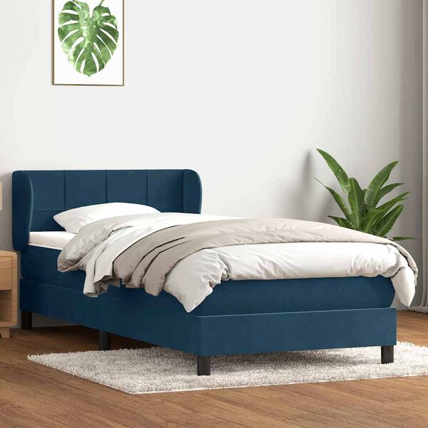 vidaXL Boxspringbett mit Matratze Dunkelblau 80x220 cm Samt