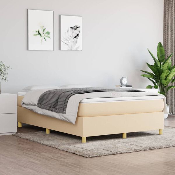 vidaXL Boxspringbett mit Matratze Creme 140x200 cm Stoff