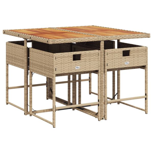 vidaXL 5-tlg. Garten-Essgruppe mit Kissen Beige Poly Rattan