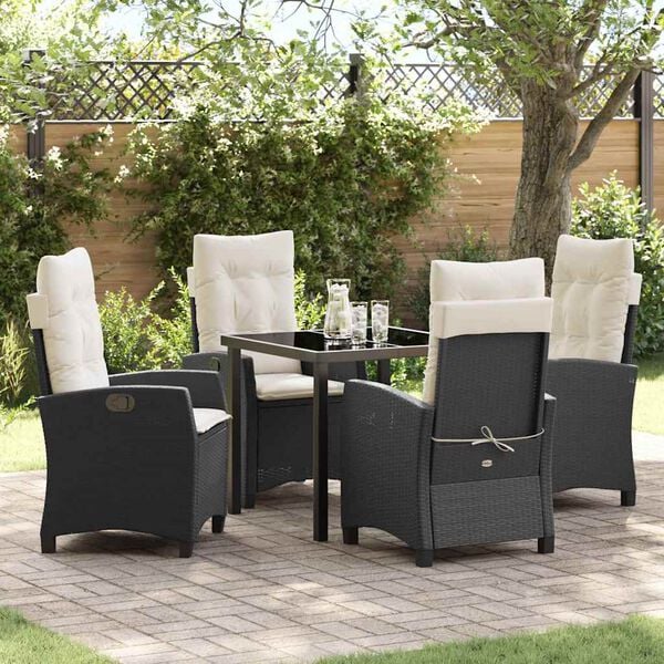 vidaXL Garten Essgruppe mit Kissen 5 pcs Schwarz Poly-Rattan