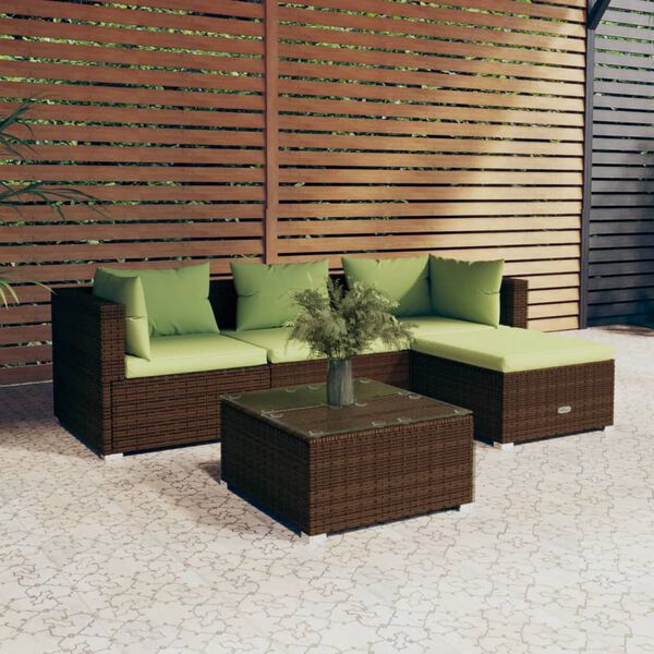 vidaXL 5-tlg. Garten-Lounge-Set mit Kissen Poly Rattan Braun