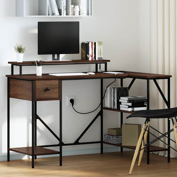 vidaXL Schreibtisch mit Regal Braun Eichen-Optik 120 x 79 x 86,5 cm