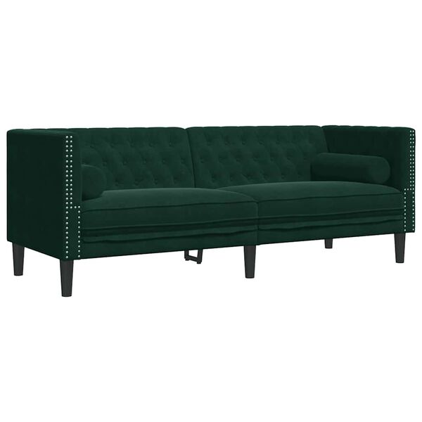 vidaXL Chesterfield-Sofa mit Nackenrollen 3-Sitzer Dunkelgr&uuml;n Samt