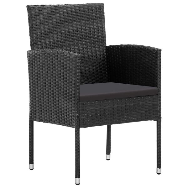 vidaXL Gartenstühle mit Kissen in Schwarz 2 Stk. Schwarz Poly Rattan