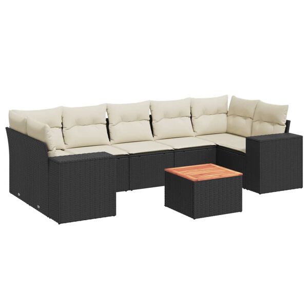 vidaXL 8-tlg. Garten-Sofagarnitur mit Kissen Schwarz Poly Rattan