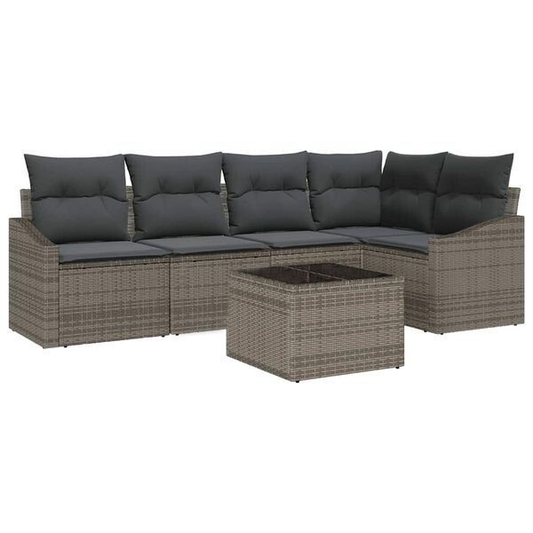 vidaXL Sofa Set mit Kissen mit Speicher 6 pcs Hellgrau Poly-Rattan