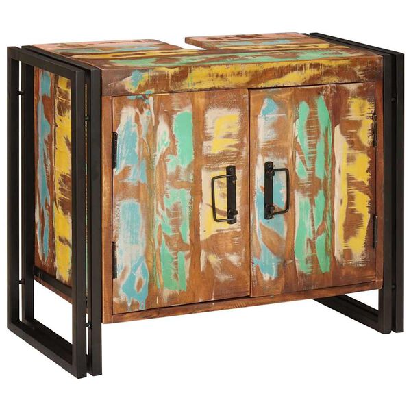 vidaXL Waschbeckenunterschrank mit Tür Massivholz Altholz und Eisen