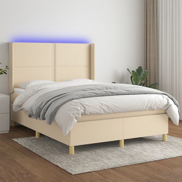 vidaXL Boxspringbett mit Matratze & LED Creme 140x200 cm Stoff