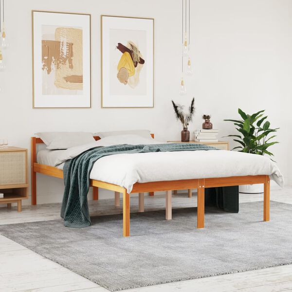 vidaXL Seniorenbett Wachsbraun 135x190 cm Massivholz Kiefer