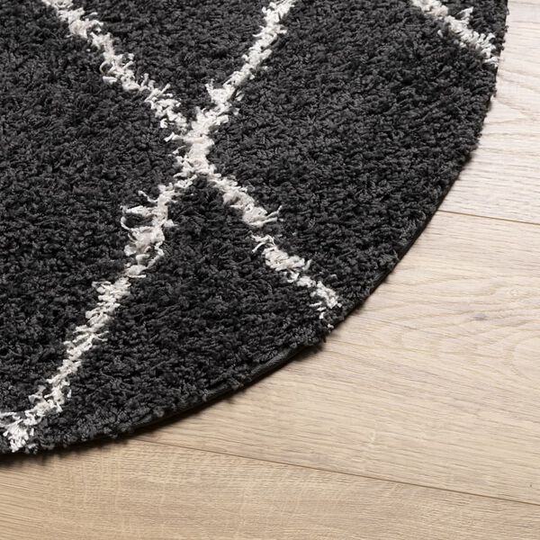 vidaXL Shaggy-Teppich PAMPLONA Hochflor Modern Schwarz Creme &Oslash; 200 cm