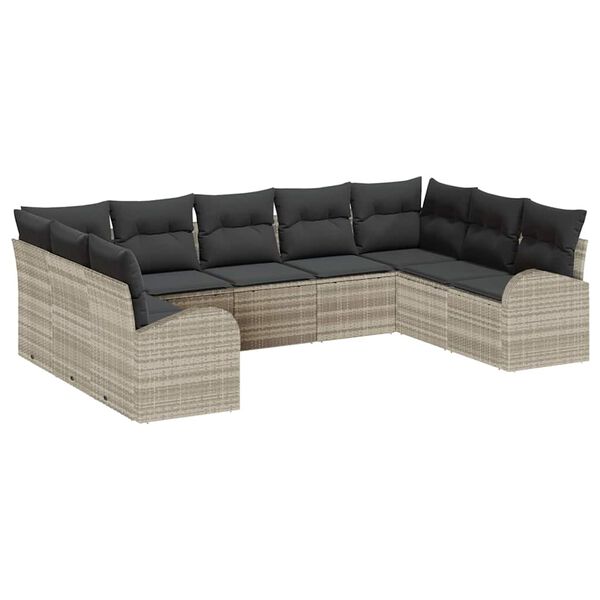 vidaXL Sofa Set mit Kissen Hellgrau Poly Rattan