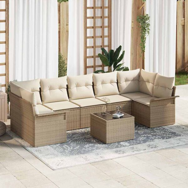 vidaXL Gartensofa-set mit Kissen 8 pcs Beige Poly-Rattan