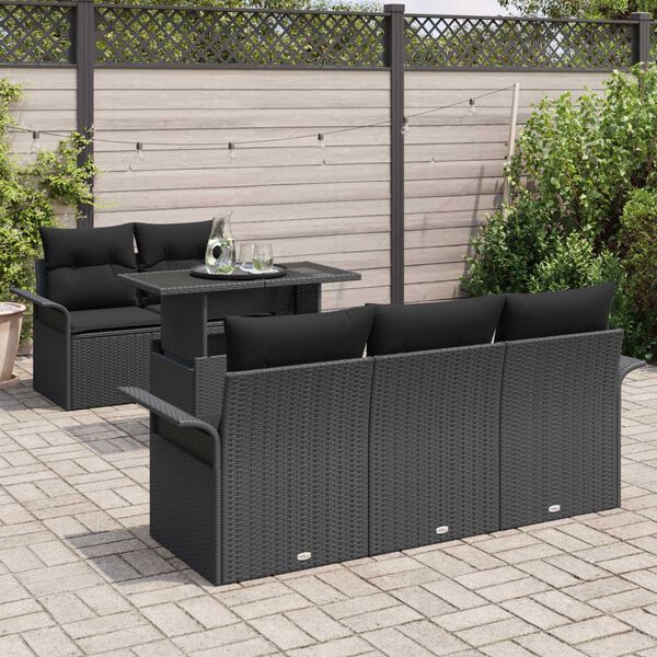 vidaXL Gartensofa-set mit Kissen 6 pcs Schwarz Poly Rattan