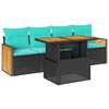 vidaXL 5tlg. Garten-Sofagarnitur mit Kissen Schwarz Poly Rattan Akazie